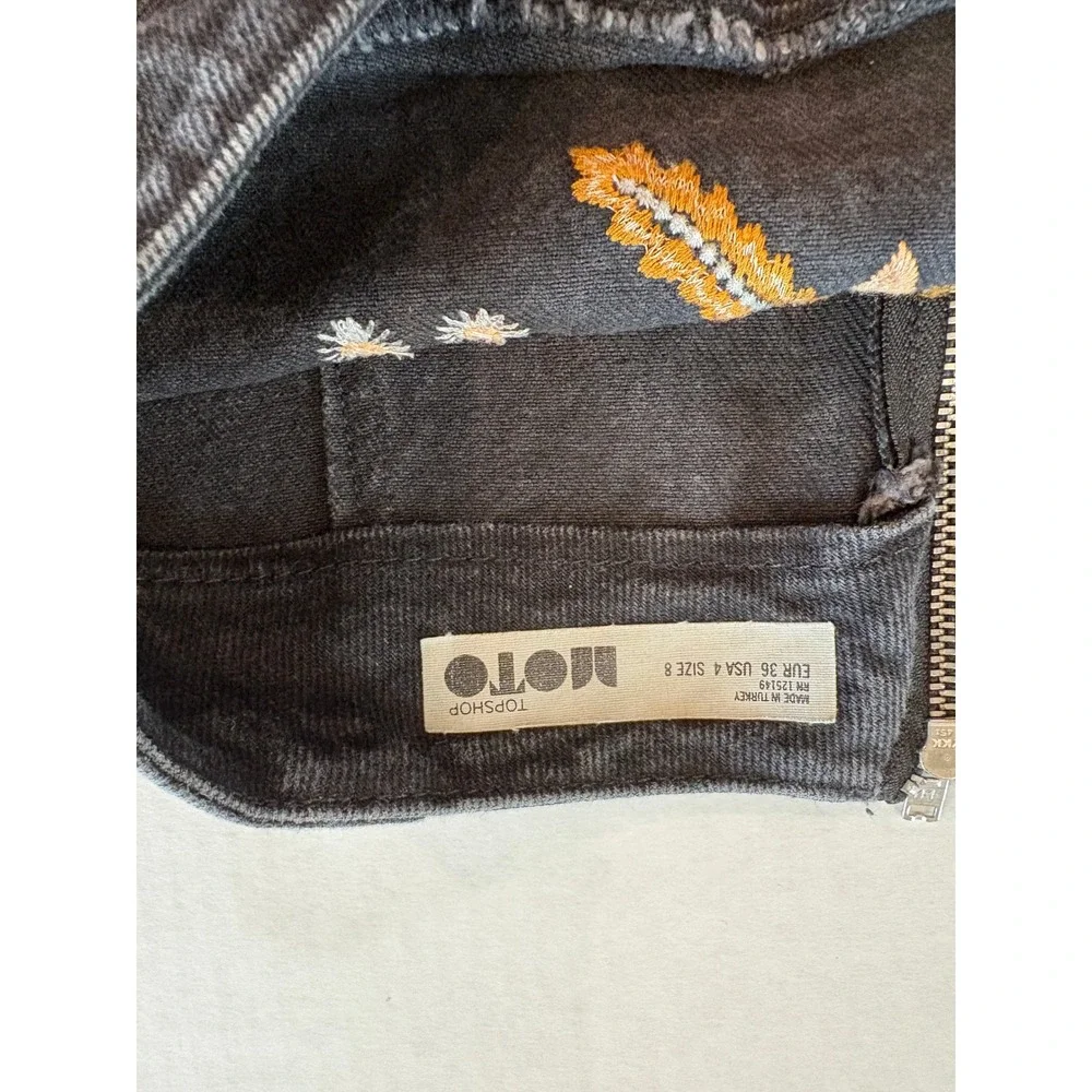 Topshop Moto Black‎ Denim Floral Embroidered Mini Skirt Boho Size 4